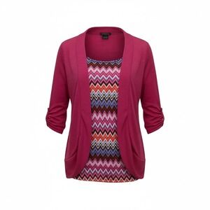 Notations Women's Pink Chevron Knit Cardigan Sweater Top L G
